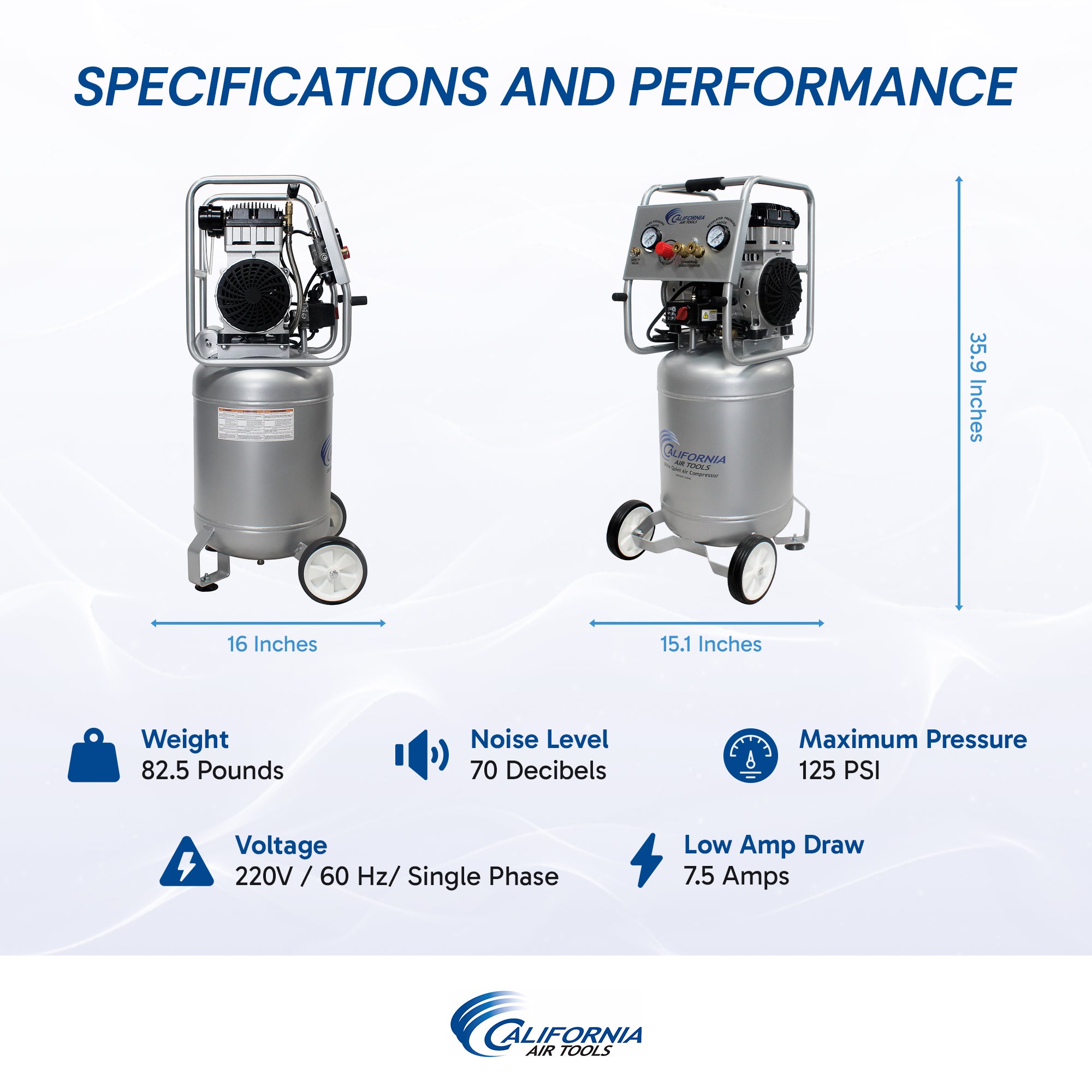 California Air Tools 2.0 Hp, 10.0 Gal. Steel Tank Ultra Quiet & Oil-Free Air Compressor (220v 60 hz)
