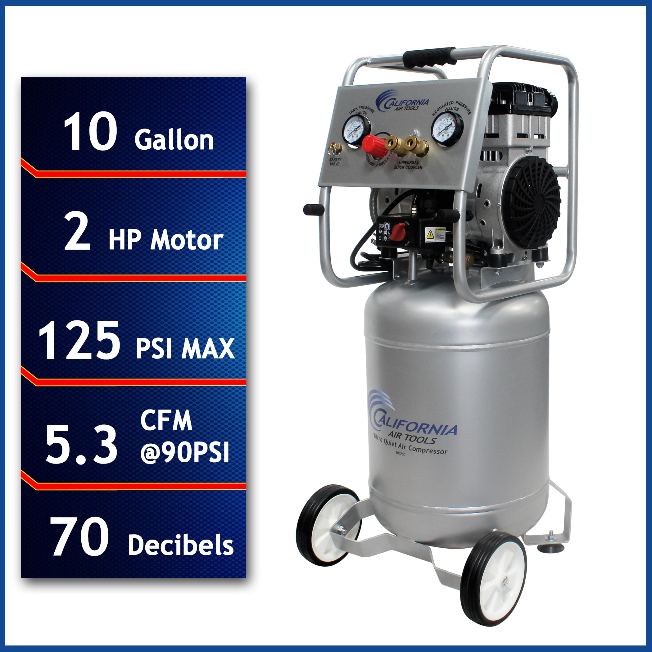 California Air Tools 2.0 Hp, 10.0 Gal. Steel Tank Ultra Quiet & Oil-Free Air Compressor