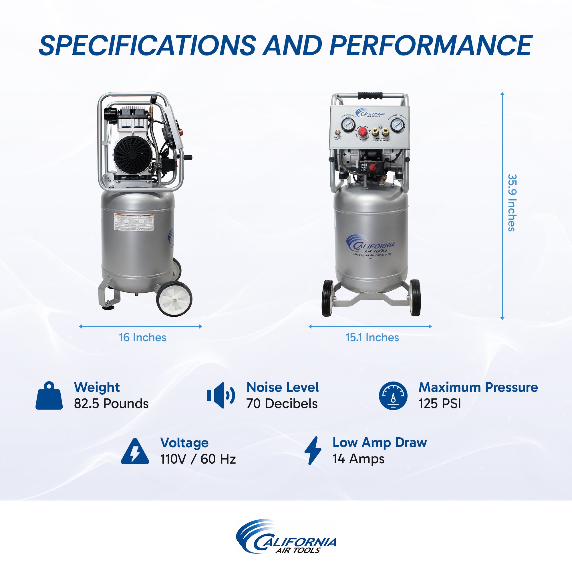 California Air Tools 2.0 Hp, 10.0 Gal. Steel Tank Ultra Quiet & Oil-Free Air Compressor