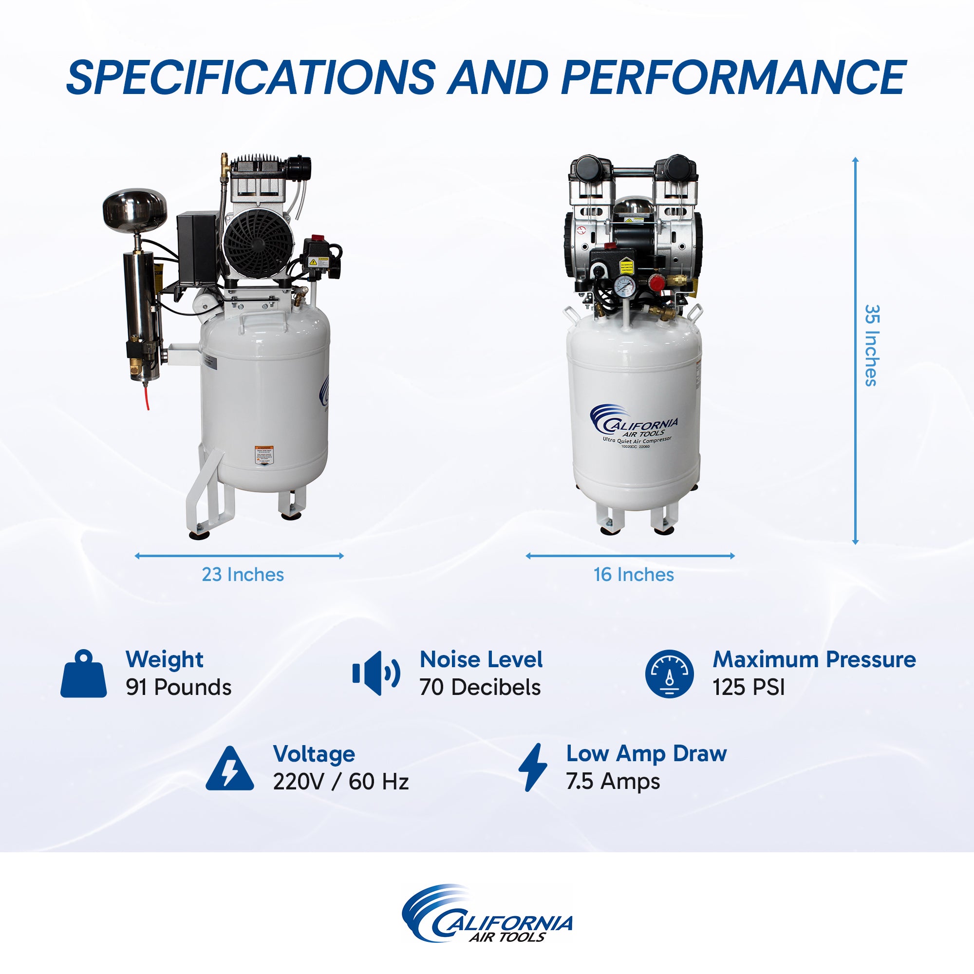California Air Tools 2.0 Hp, 10.0 Gal. Steel Tank Ultra Quiet & Oil-Free Air Compressor with Air Drying System (220V 60Hz)
