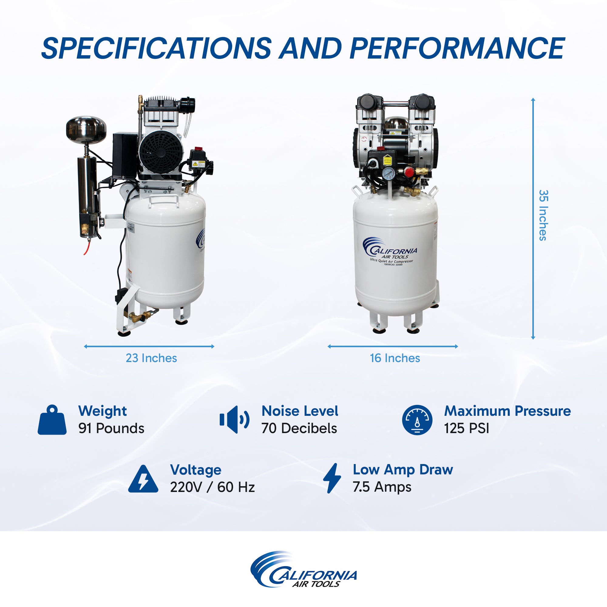 California Air Tools 2.0 Hp, 10.0 Gal. Steel Tank Ultra Quiet & Oil-Free Air Compressor with Air Drying System (20V 60Hz)