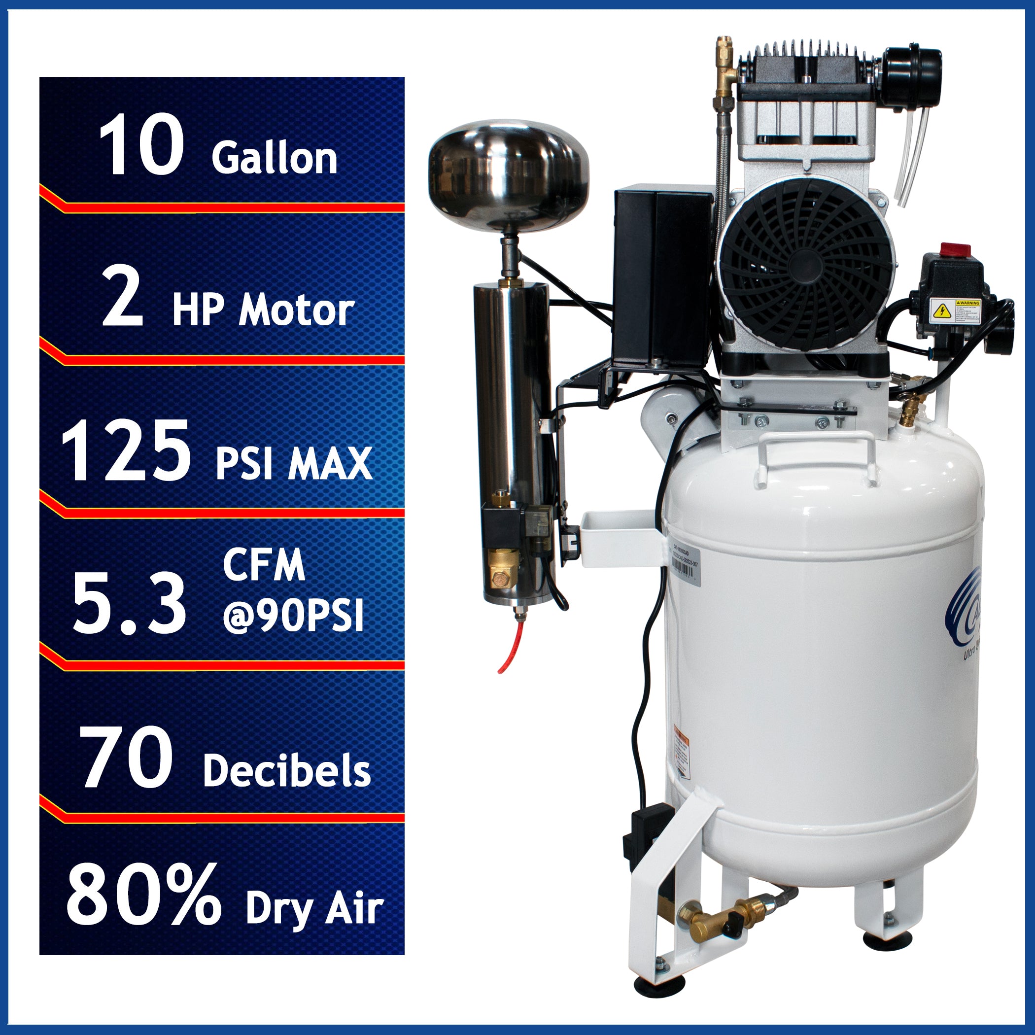 California Air Tools 2.0 Hp, 10.0 Gal. Steel Tank Ultra Quiet & Oil-Free Air Compressor with Air Drying System