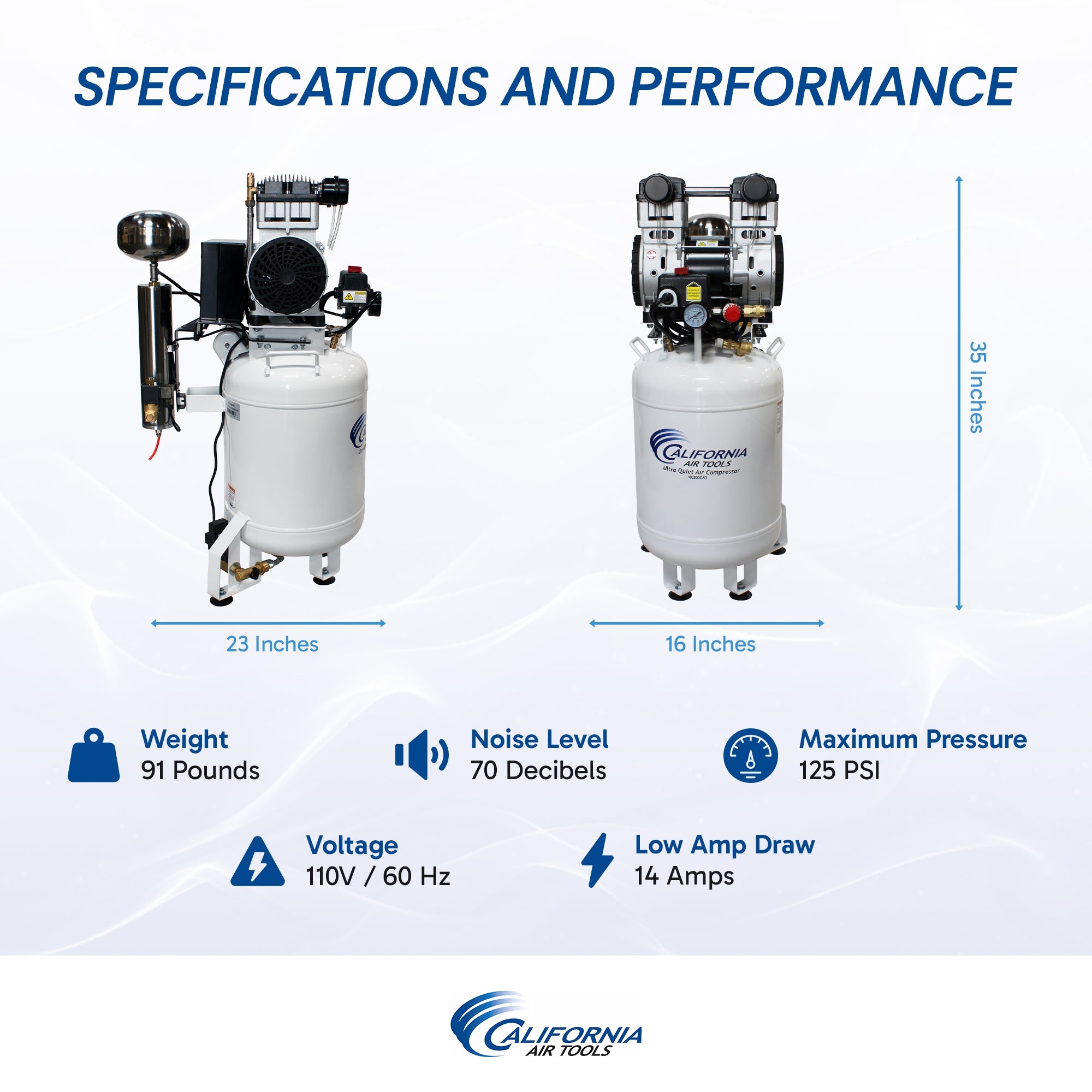 California Air Tools 2.0 Hp, 10.0 Gal. Steel Tank Ultra Quiet & Oil-Free Air Compressor with Air Drying System