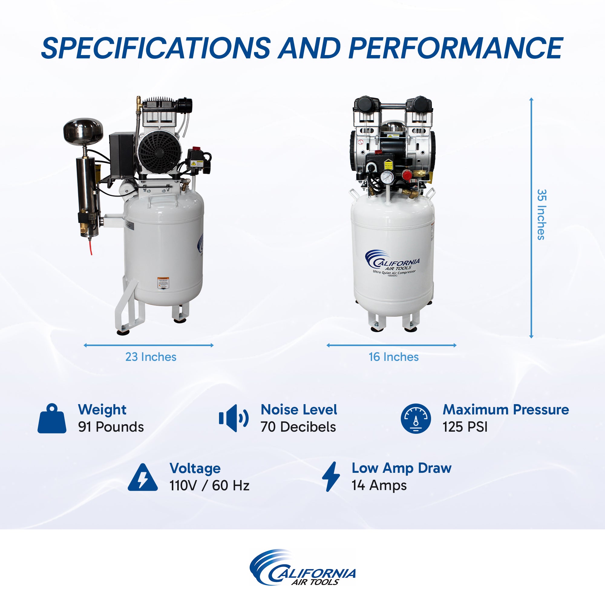 California Air Tools 2.0 Hp, 10.0 Gal. Steel Tank Ultra Quiet & Oil-Free Air Compressor with Air Drying System (110V 60Hz)