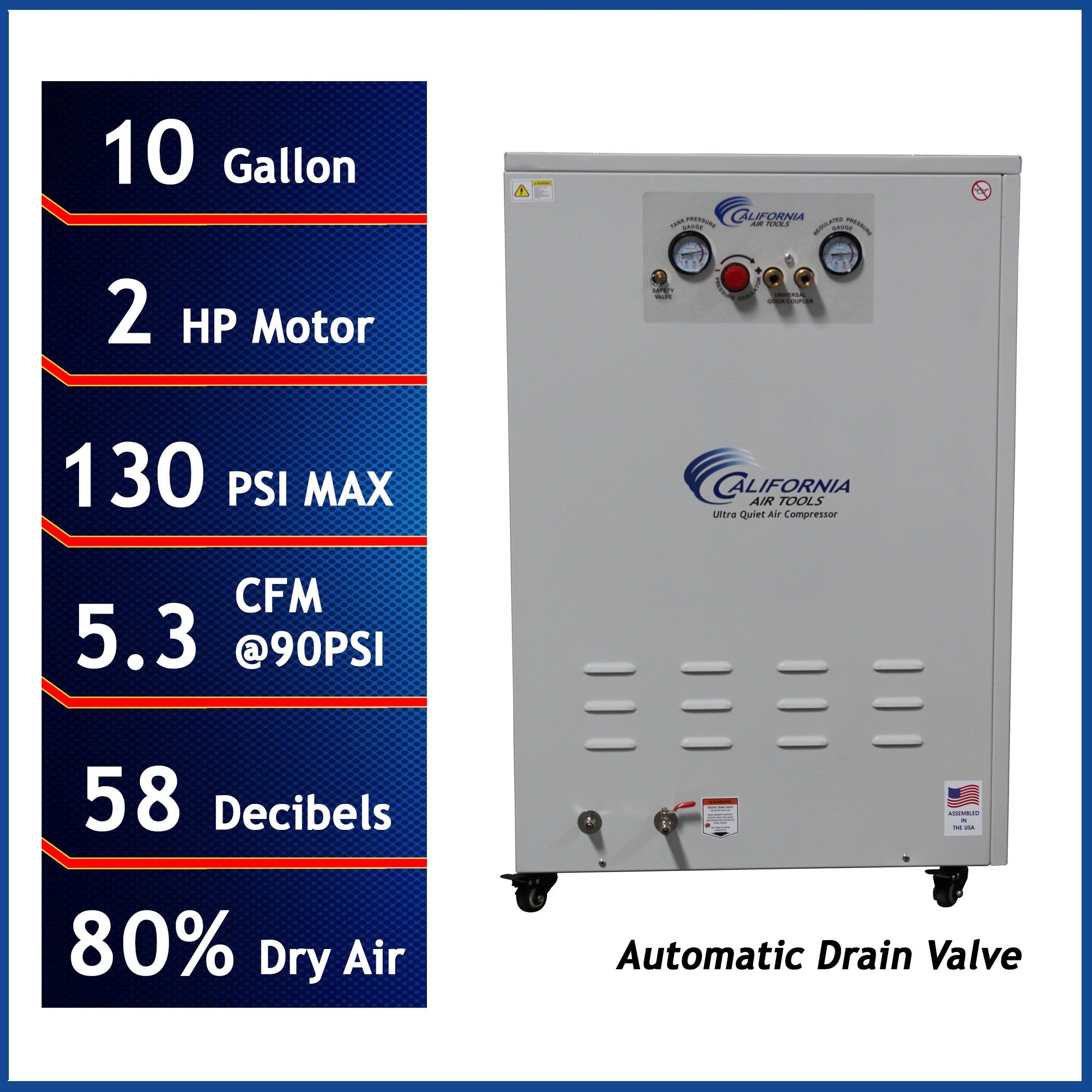 California Air Tools 2.0 Hp 10.0 Gal. Ultra Quiet & Oil-Free Air Compressor with Air Dryer in Sound Proof Cabinet
