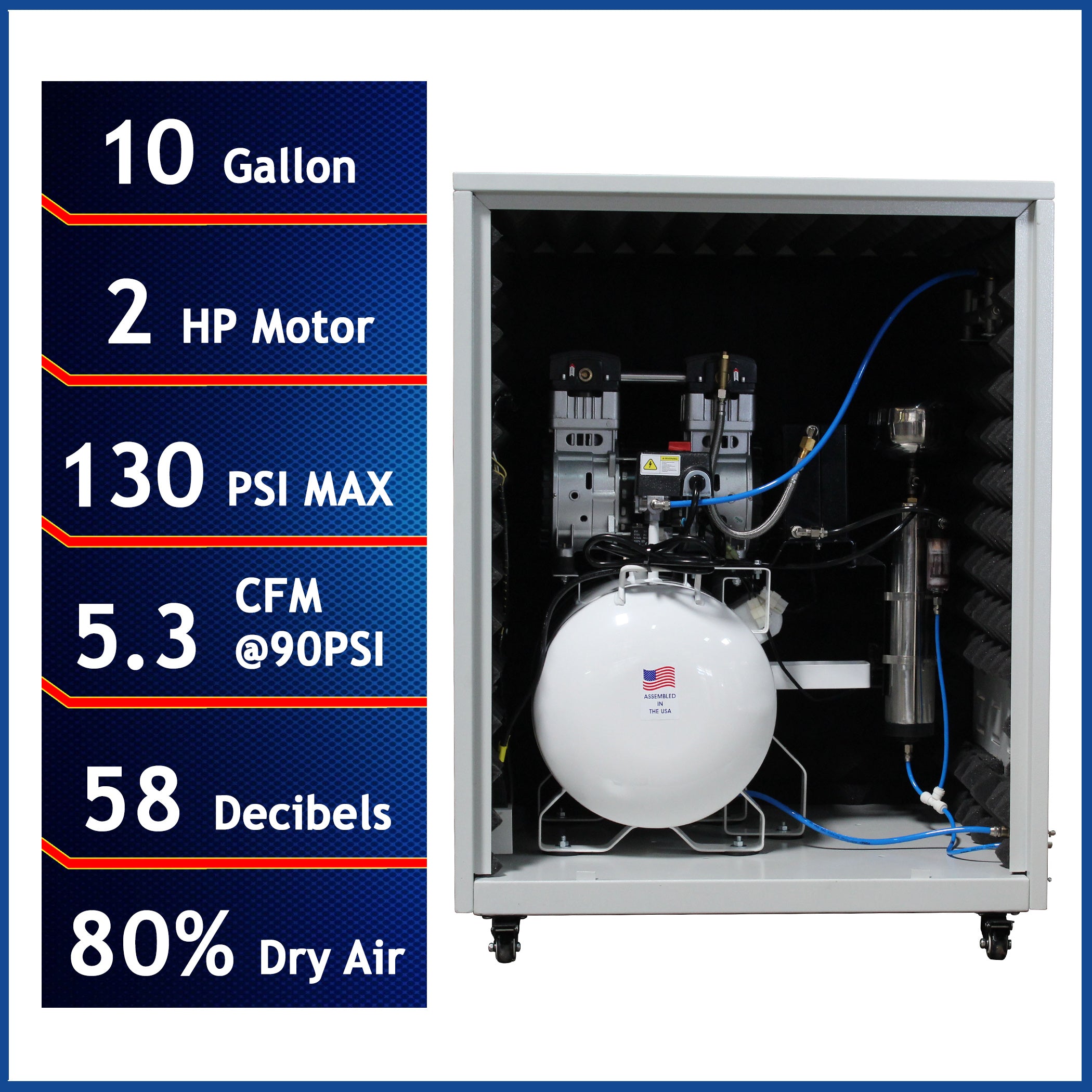 California Air Tools 2.0 Hp 10.0 Gal. Ultra Quiet & Oil-Free Air Compressor with Air Dryer in Sound Proof Cabinet