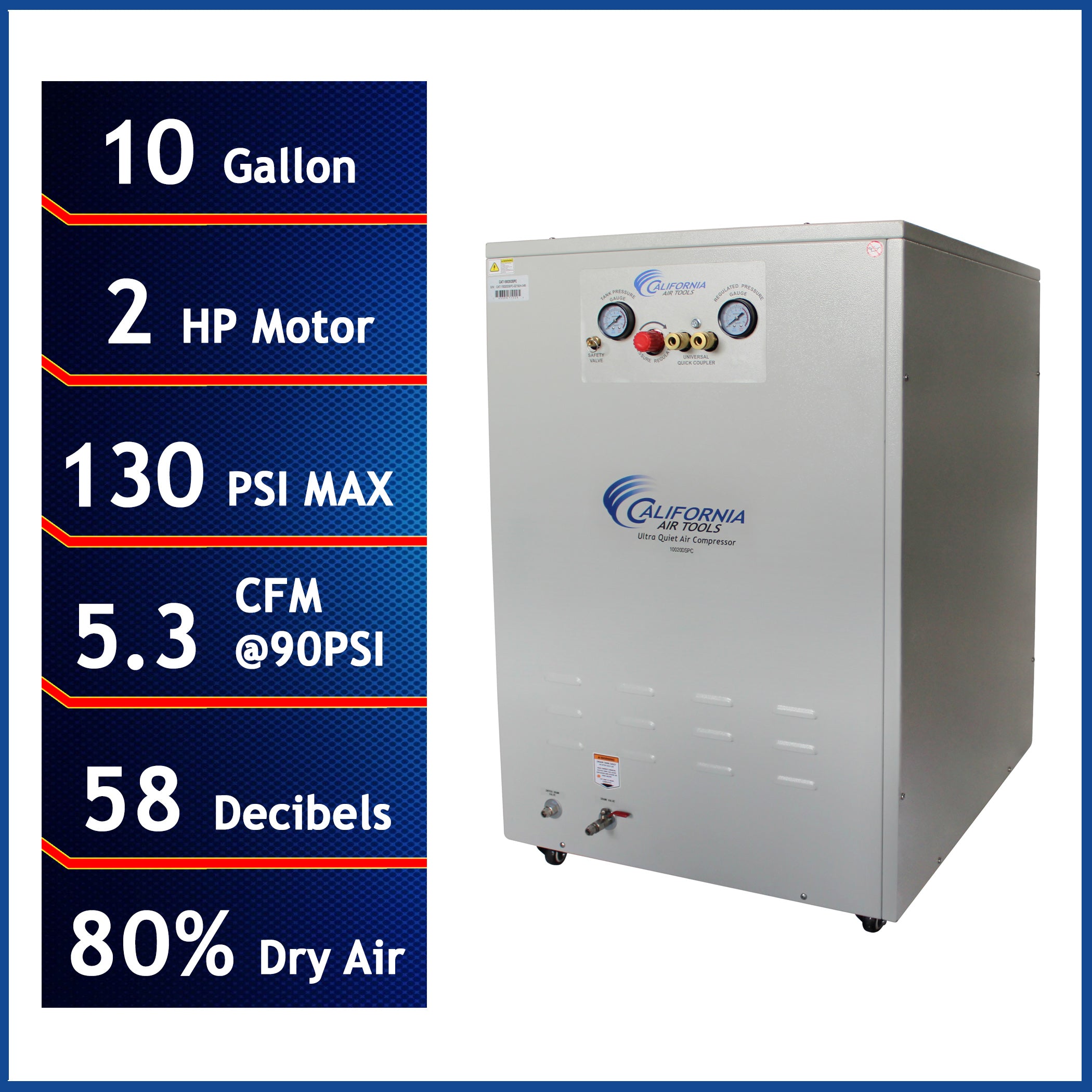 California Air Tools 2.0 Hp 10.0 Gal. Ultra Quiet & Oil-Free Air Compressor with Air Dryer in Sound Proof Cabinet