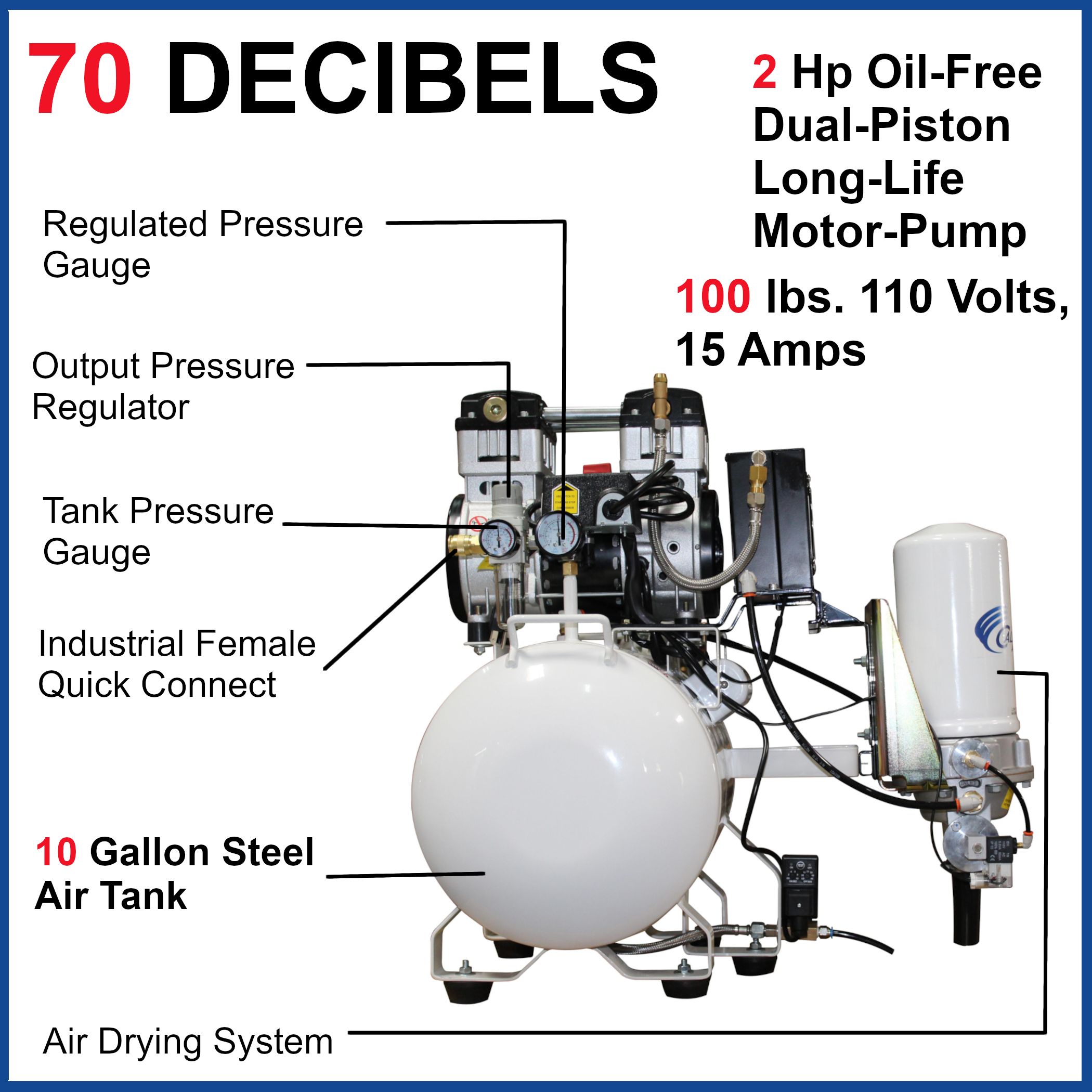 California Air Tools 2.0 Hp, 10.0 Gal. Steel Tank Ultra Quiet & Oil-Free Air Compressor with Air Drying System
