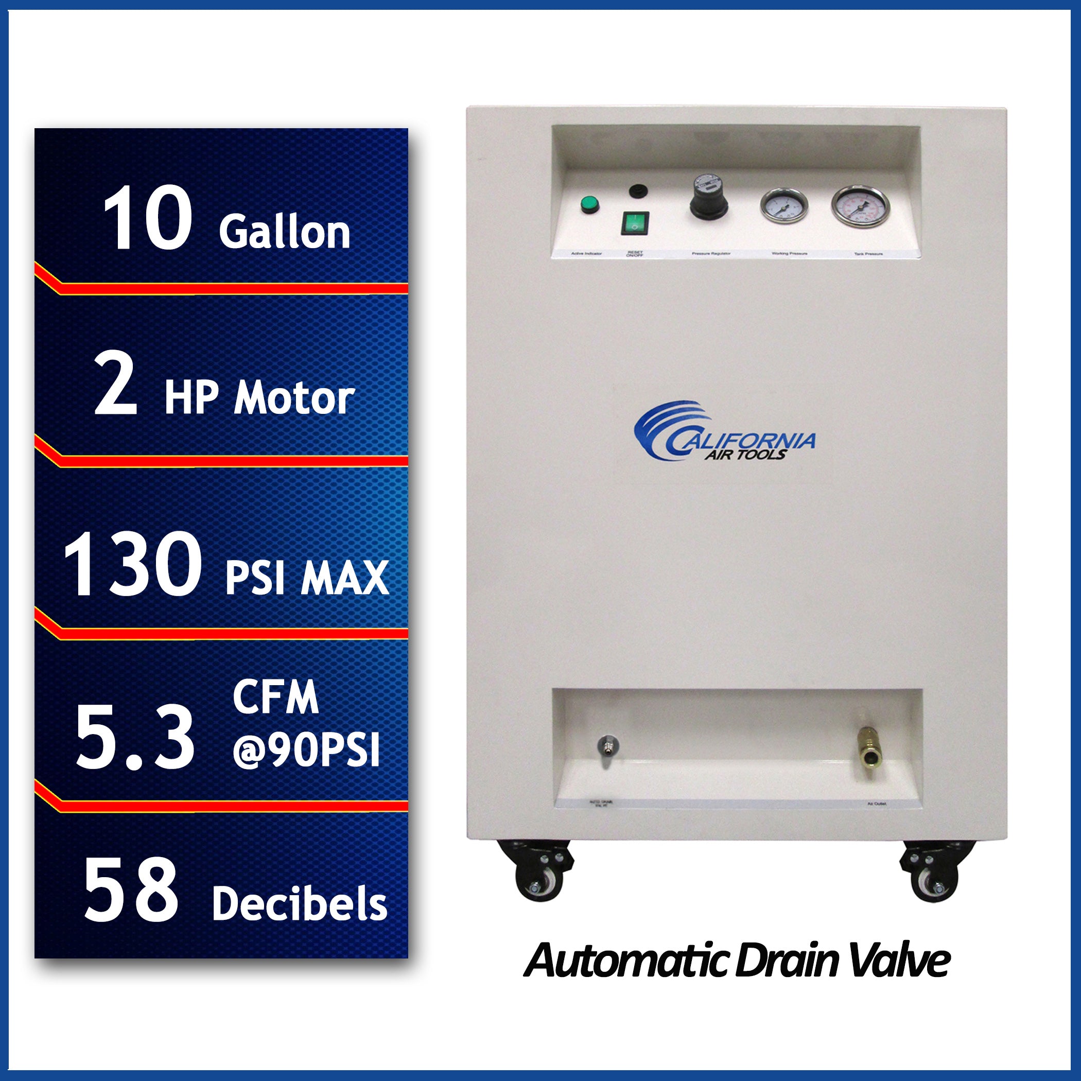 California Air Tools 2.0 Hp 10.0 Gal. Steel Tank Ultra Quiet & Oil-Free Air Compressor in Sound Proof Cabinet