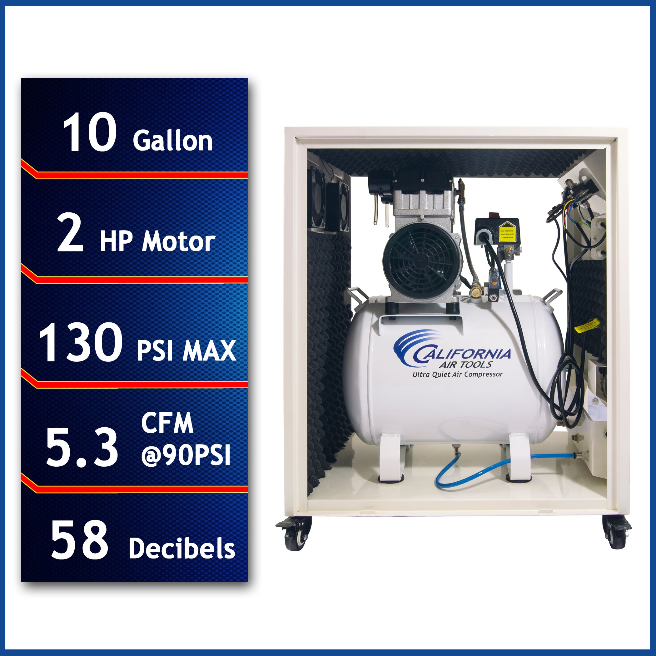 California Air Tools 2.0 Hp 10.0 Gal. Steel Tank Ultra Quiet & Oil-Free Air Compressor in Sound Proof Cabinet