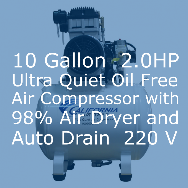 California Air Tools 2.0 Hp, 10.0 Gal. Steel Tank Ultra Quiet & Oil-Free Air Compressor with Air Drying System 220v 60hz | CAT-10020HDCADC-22060