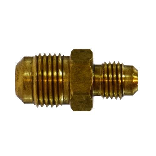 Brass SAE 45 degree flare reducing union, male flare by male flare, CA360 brass