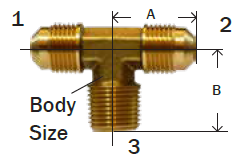 Brass SAE 45 degree flare male branch tee - male flare x male flare x male NPT