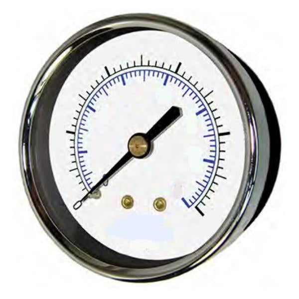 PIC Gauges 102D-204 2 inch dry pressure gauge, 1/4 inch NPT center back mount, chrome bezel black steel case