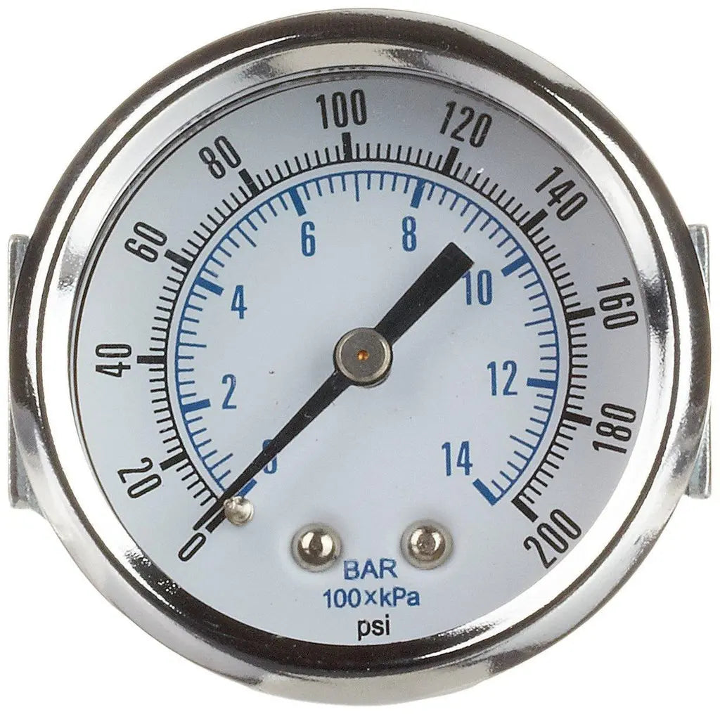 Warthog 2.5 inch dry pressure gauge front dial, U-clamp panel mount, 1/4 inch NPT