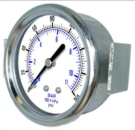 PIC Gauges 103D 2-inch dry utility pressure gauge, chrome-plated steel case, U-clamp panel mount, dual psi/BAR dial
