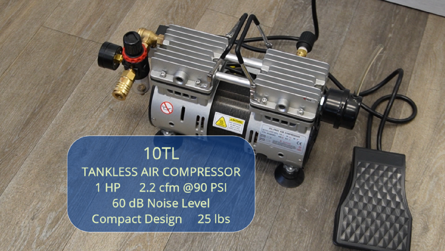 California Air Tools 1.0 Hp Tankless Ultra Quiet & Oil-Free Air Compressor with Power Pedal