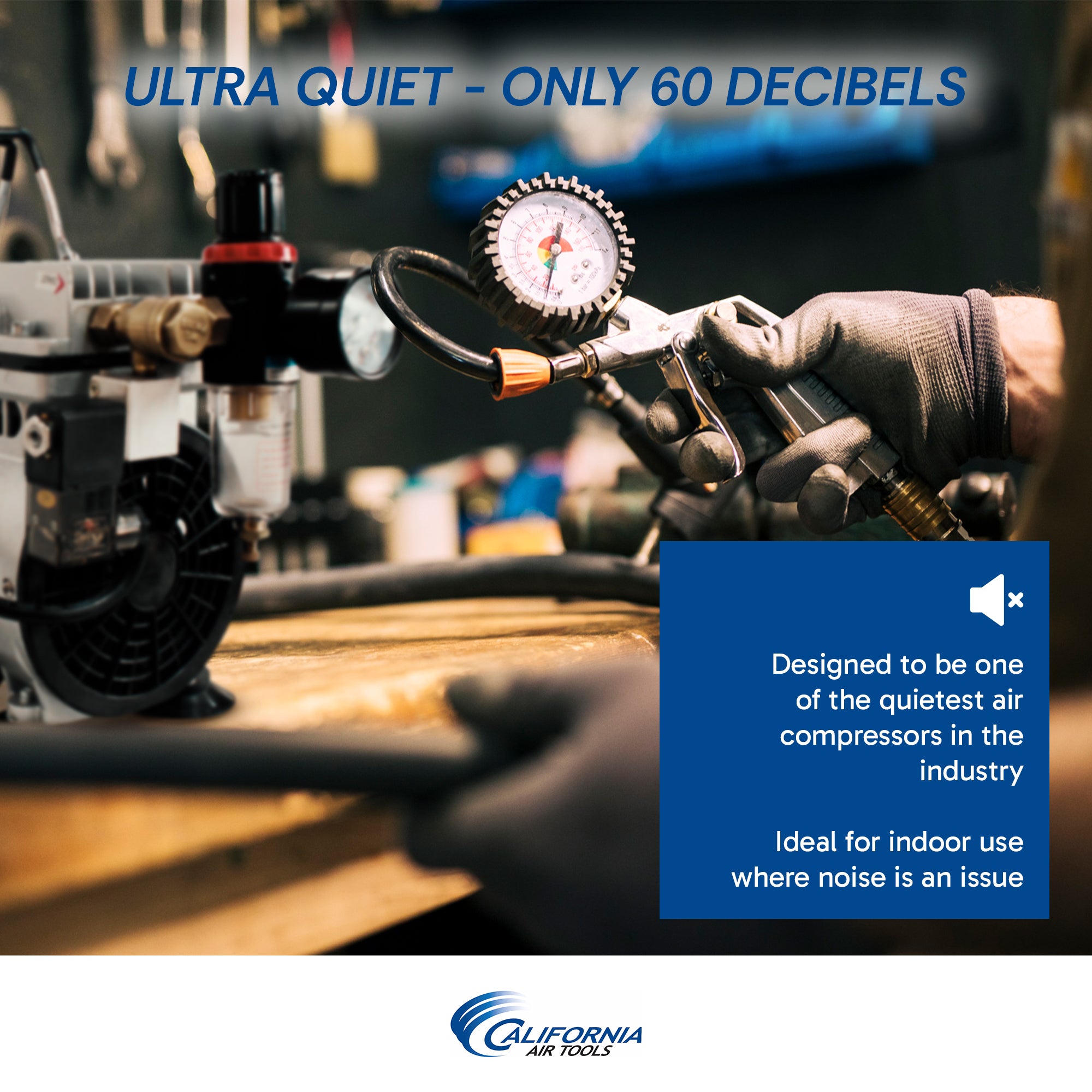 California Air Tools 1.0 Hp Tankless Ultra Quiet & Oil-Free Air Compressor with Power Pedal