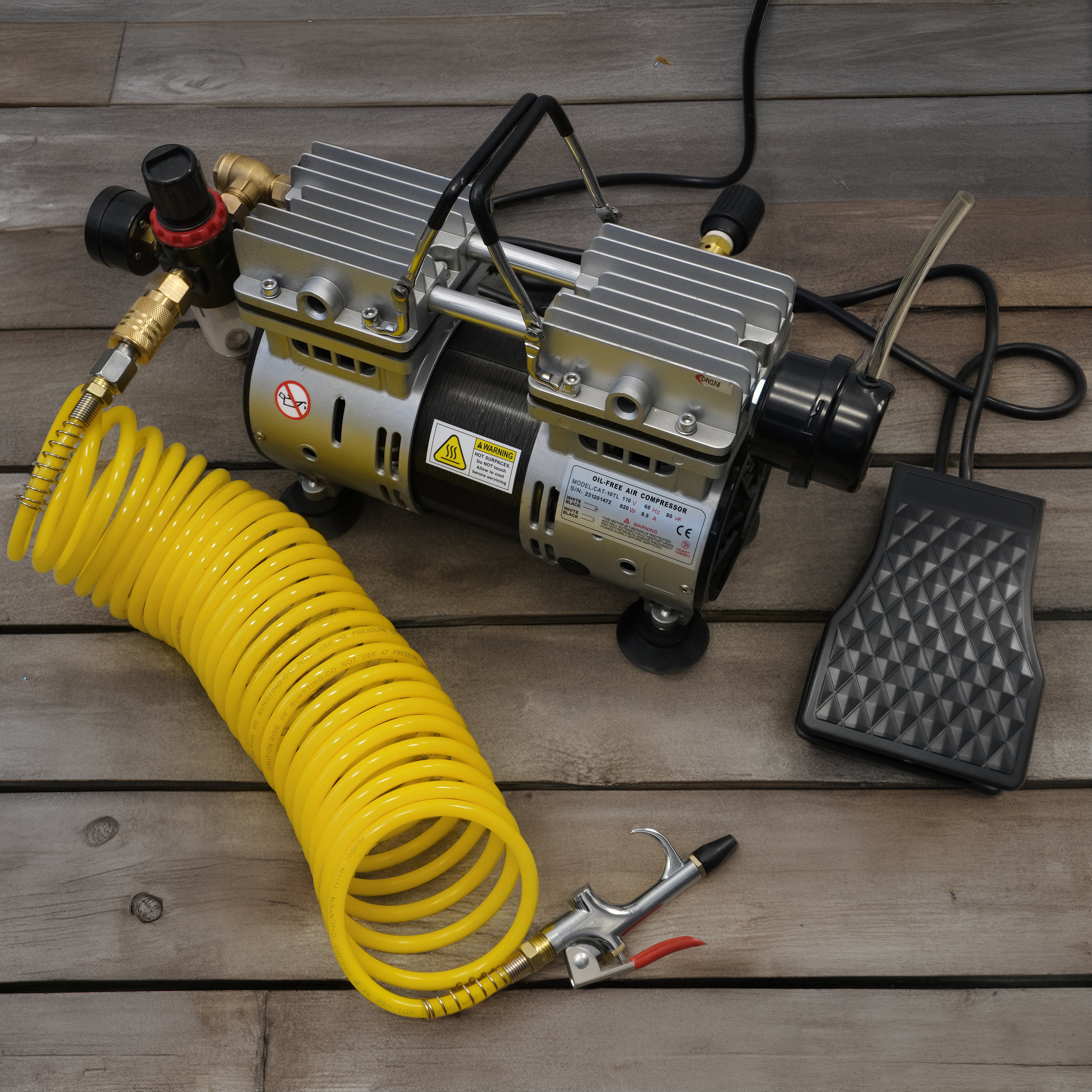 California Air Tools 1.0 Hp Tankless Ultra Quiet & Oil-Free Air Compressor with Power Pedal | 10TL