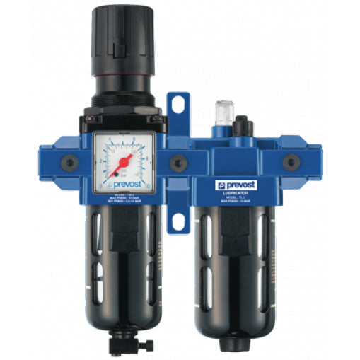 Alto 2 – 2-Piece-Set – 3/8” Filter-Regulator-Lubricator (Gauge Included) With Wall Bracket And Pipe Adapters by Prevost