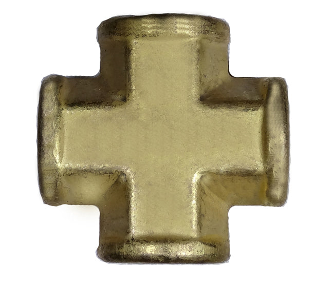 Brass equal forged cross 4-way pipe fitting with female NPT ports on all four sides