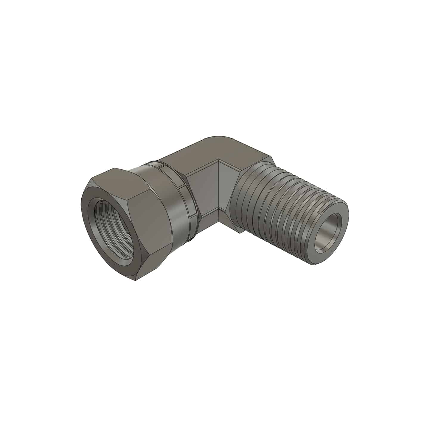 Steel 90° swivel elbow, male NPT inlet × female NPT swivel outlet