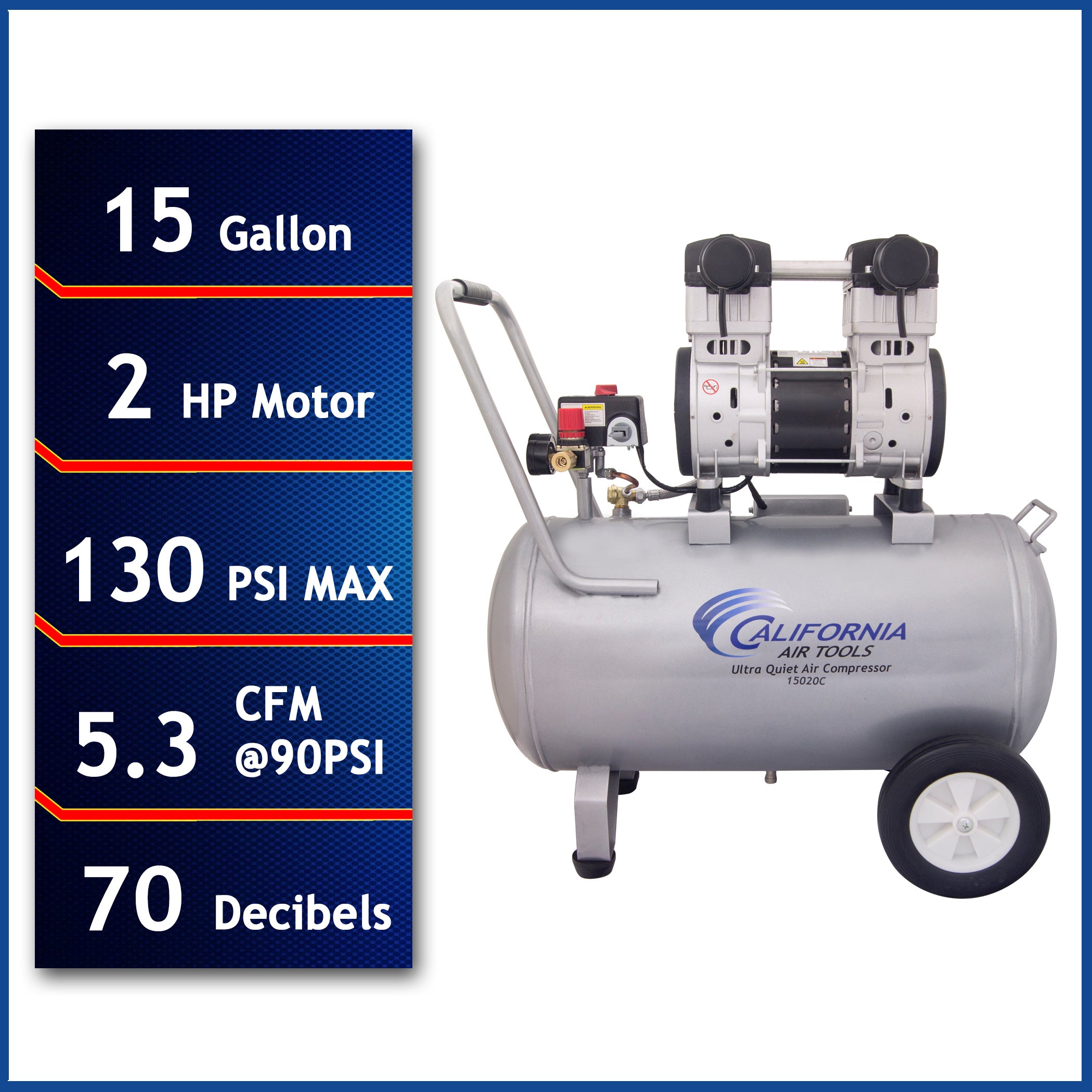 California Air Tools 2.0 Hp, 15.0 Gal. Steel Tank Ultra Quiet  & Oil-Free Air Compressor
