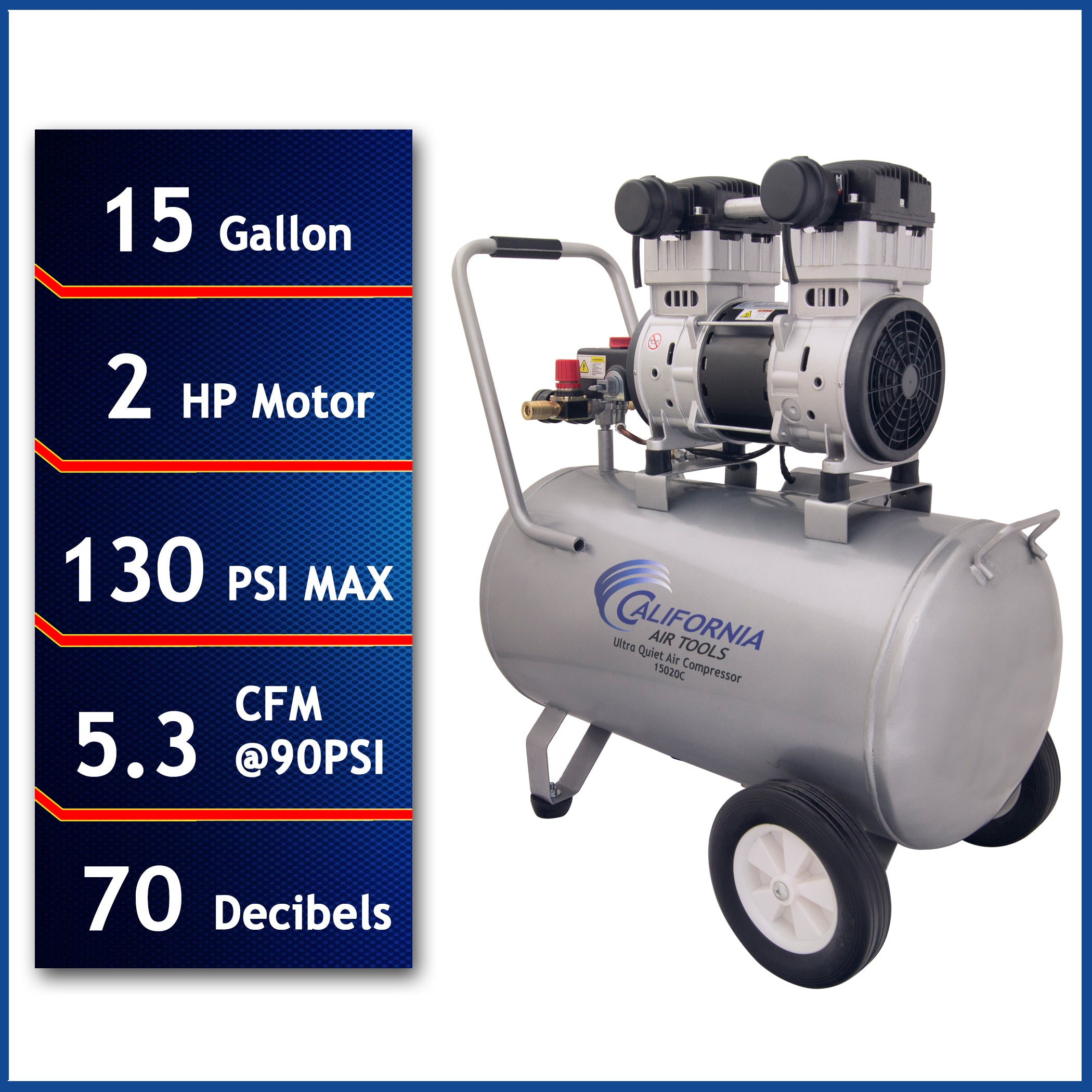 California Air Tools 2.0 Hp, 15.0 Gal. Steel Tank Ultra Quiet & Oil-Free Air Compressor