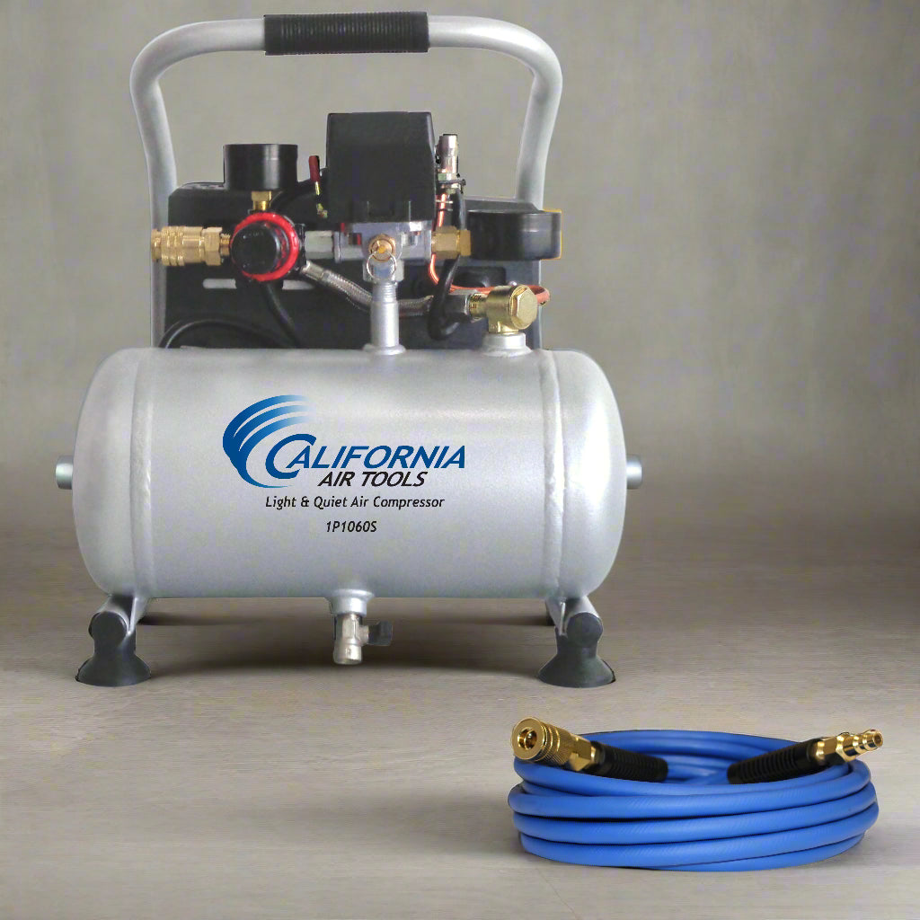 California Air Tools .6 HP, 1.0 GAL. Steel Tank Portable Light & Quiet Air Compressor with Hose Kit