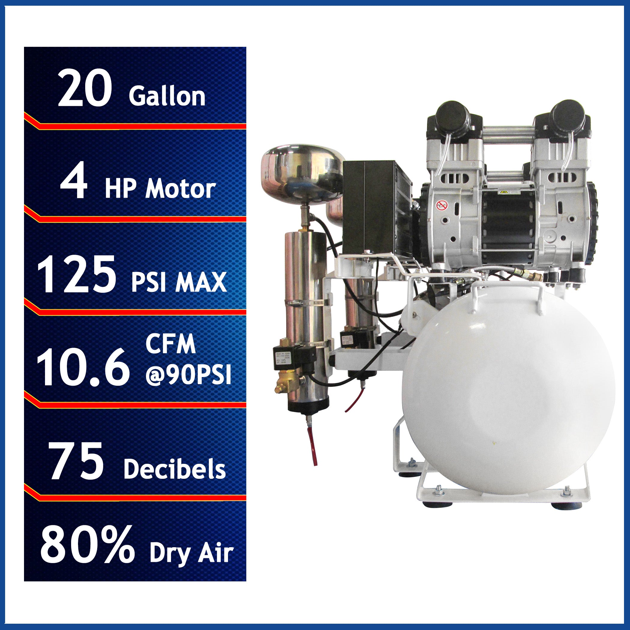 California Air Tools 4.0 Hp, 20.0 Gal. Steel Tank Ultra Quiet & Oil-Free Air Compressor with Air Drying System & Auto Drain