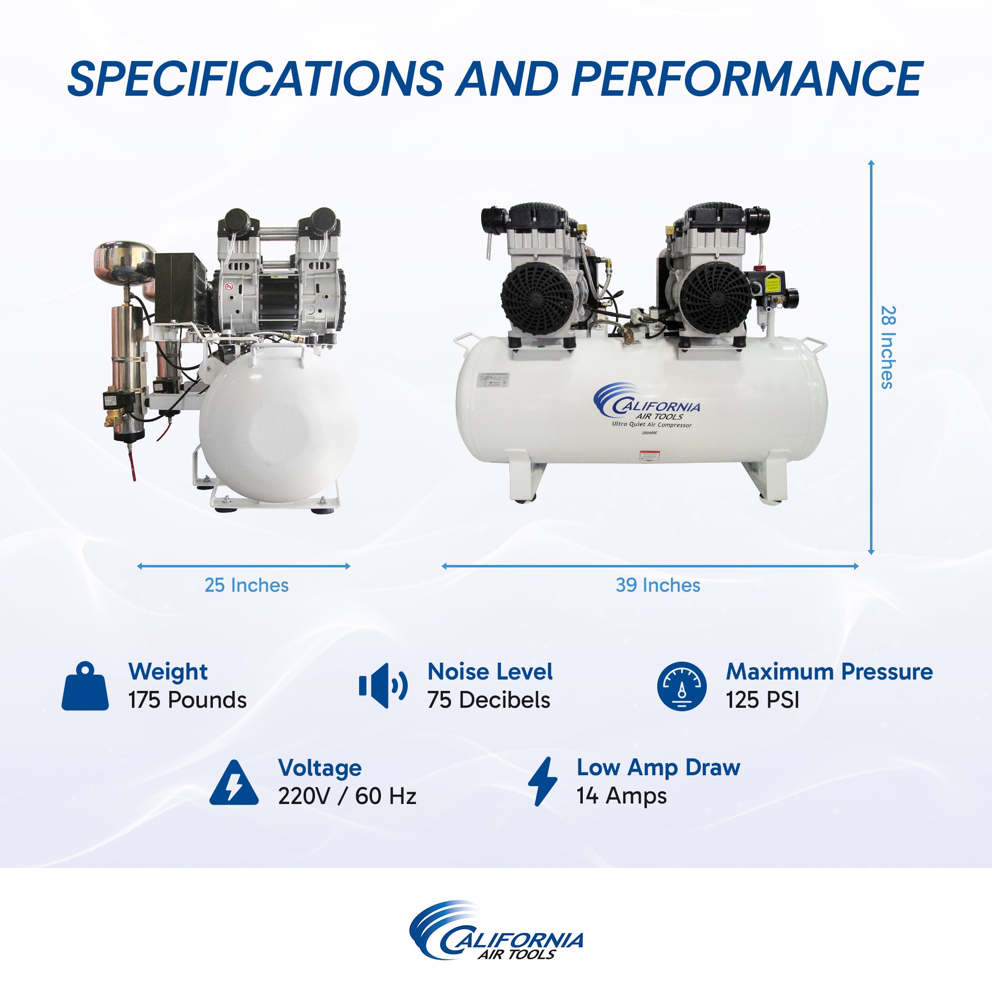 California Air Tools 4.0 Hp, 20.0 Gal. Steel Tank Ultra Quiet & Oil-Free Air Compressor with AirDrying System (220V 60HZ)