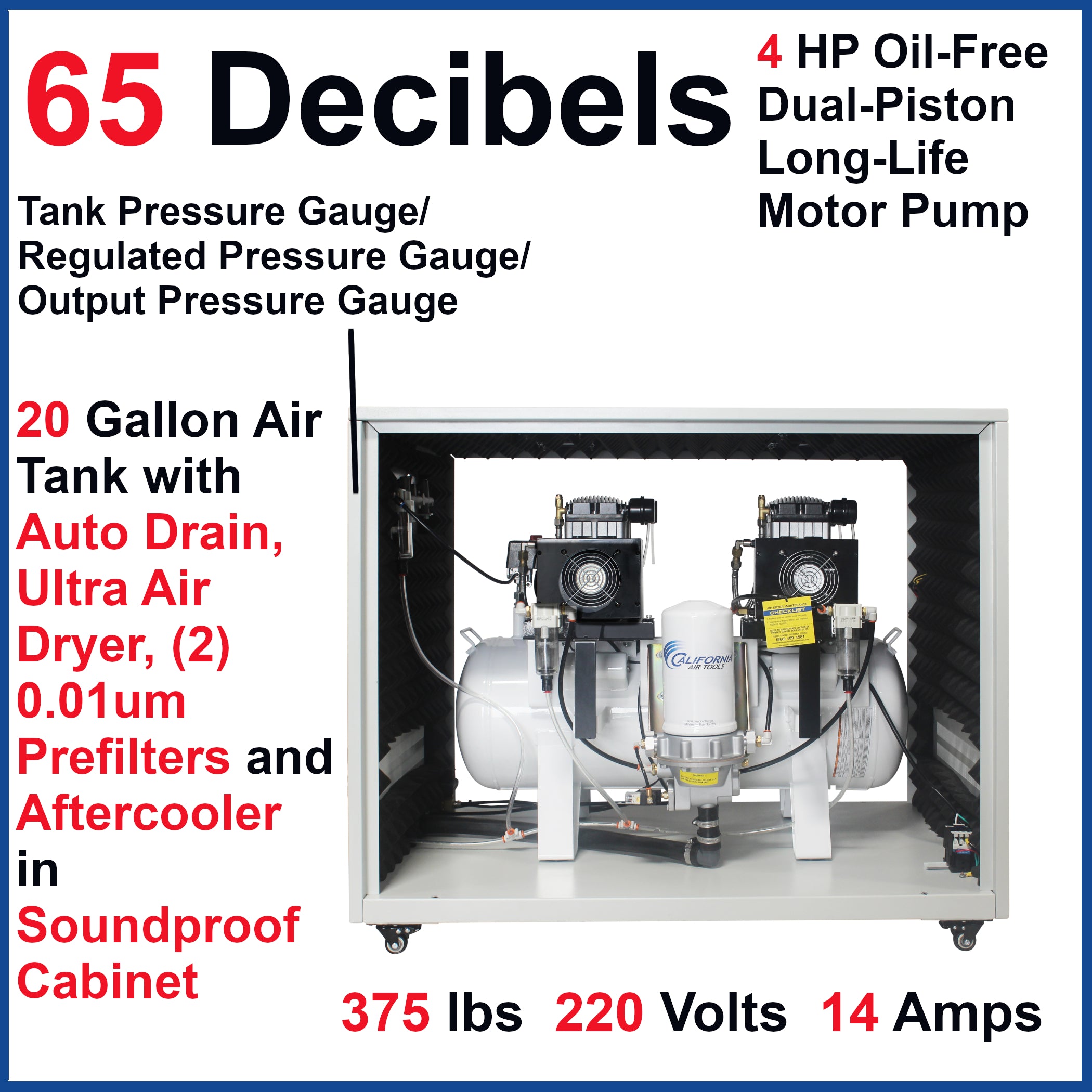 California Air Tools 4.0 Hp, 20.0 Gal. Ultra Quiet & Oil-Free Air Compressor with Air Drying System & Auto Drain in Cabinet