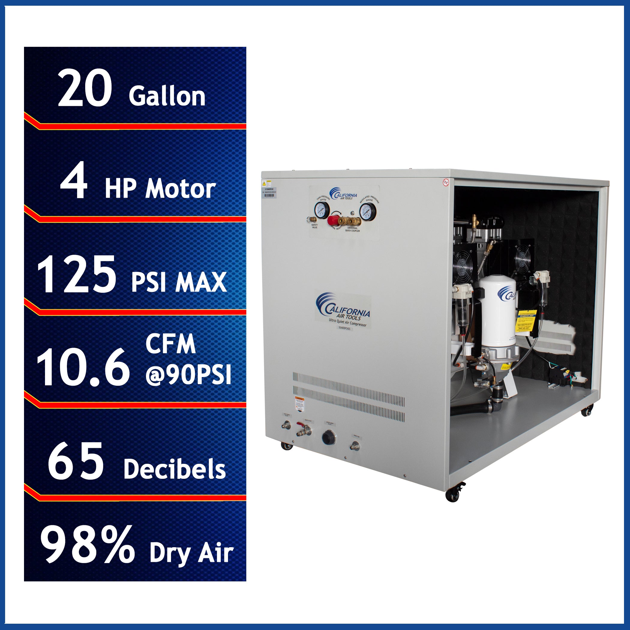 California Air Tools 4.0 Hp, 20.0 Gal. Ultra Quiet & Oil-Free Air Compressor with Air Drying System & Auto Drain in Cabinet