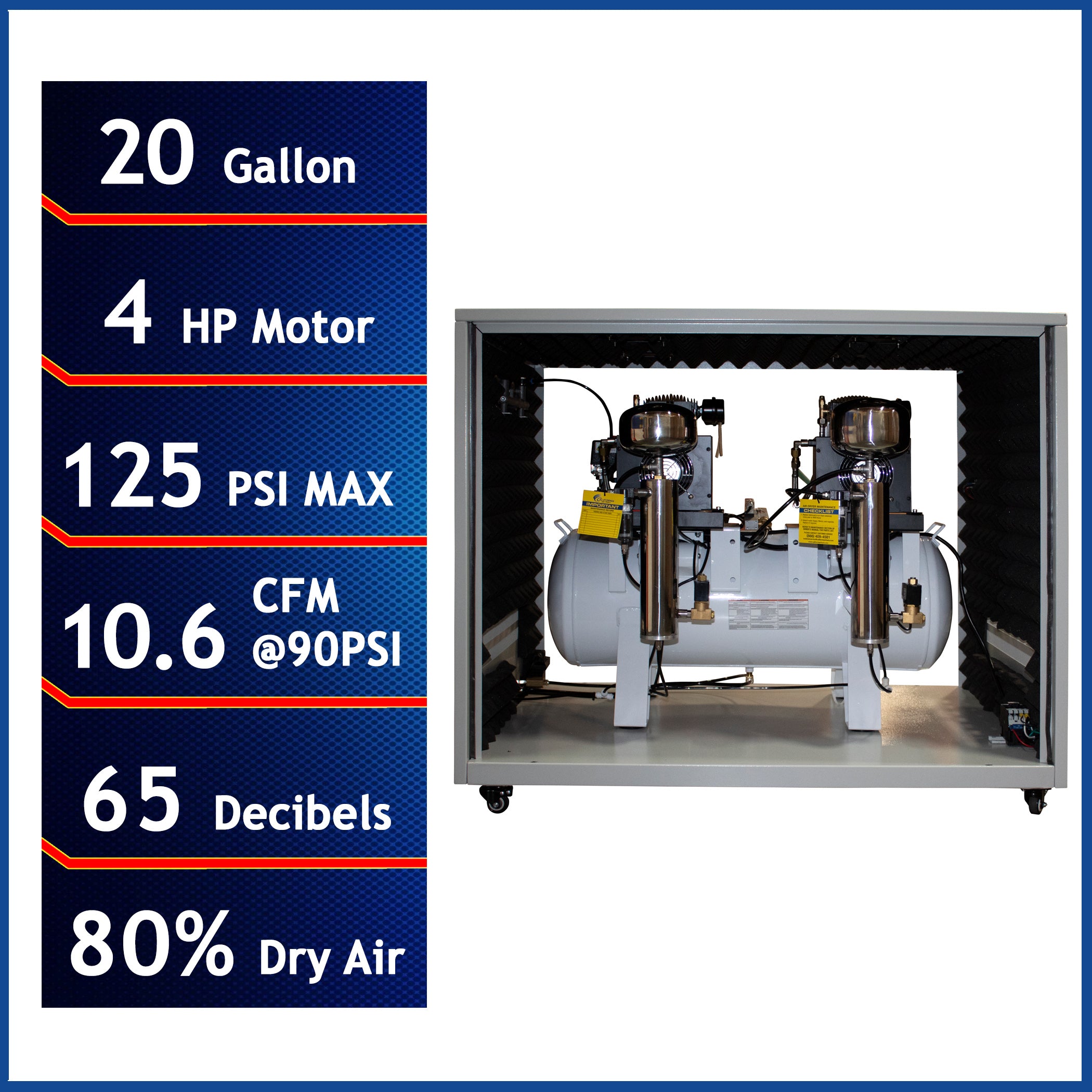 California Air Tools 4.0 Hp, 20.0 Gal. Ultra Quiet & Oil-Free Air Compressor with Air Drying System in Sound Proof Cabinet