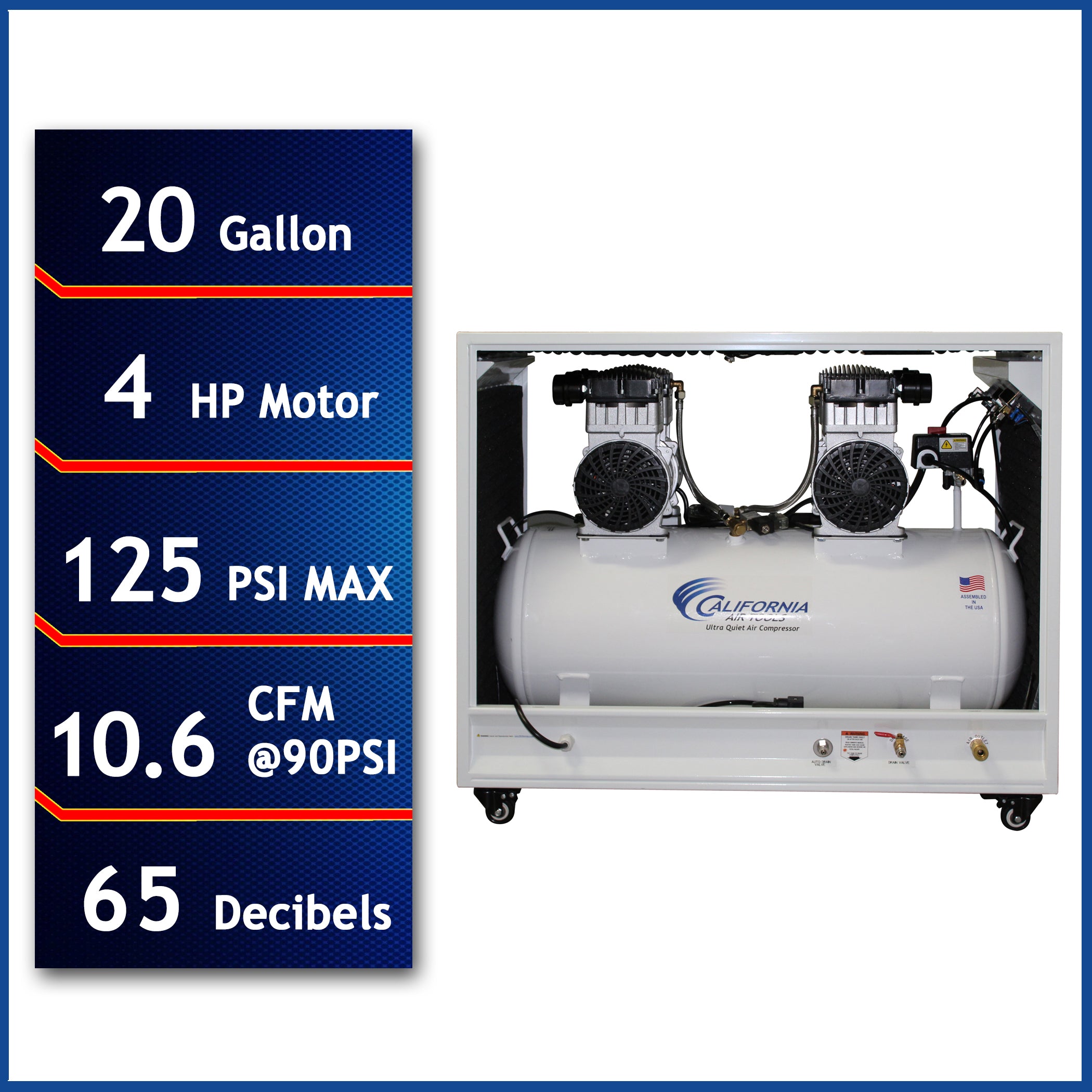 California Air Tools 4.0 Hp, 20.0 Gal. Ultra Quiet & Oil-Free Air Compressor with Auto Drain Valve in Sound Proof Cabinet