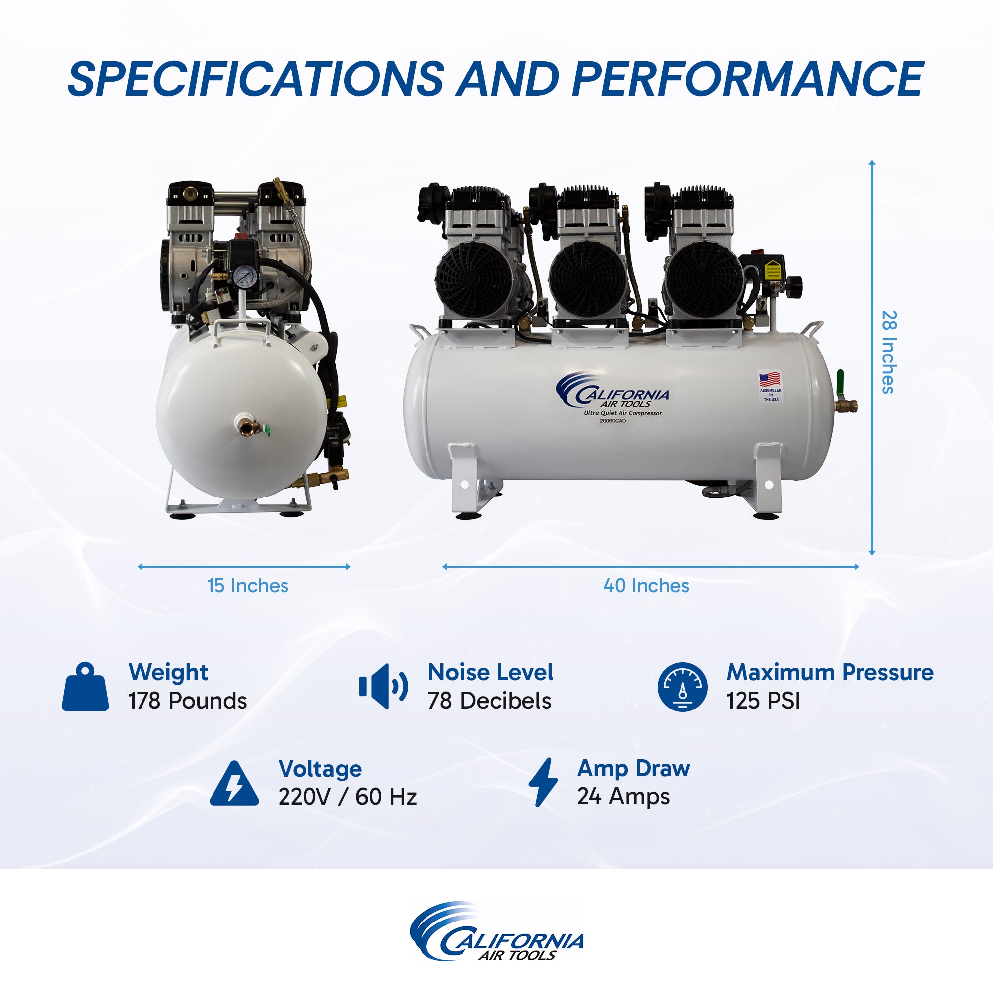 California Air Tools 6.0 Hp, 20.0 Gal. Steel Tank Ultra Quiet & Oil-Free Air Compressor with Auto Drain Valve | CAT-20060CAD