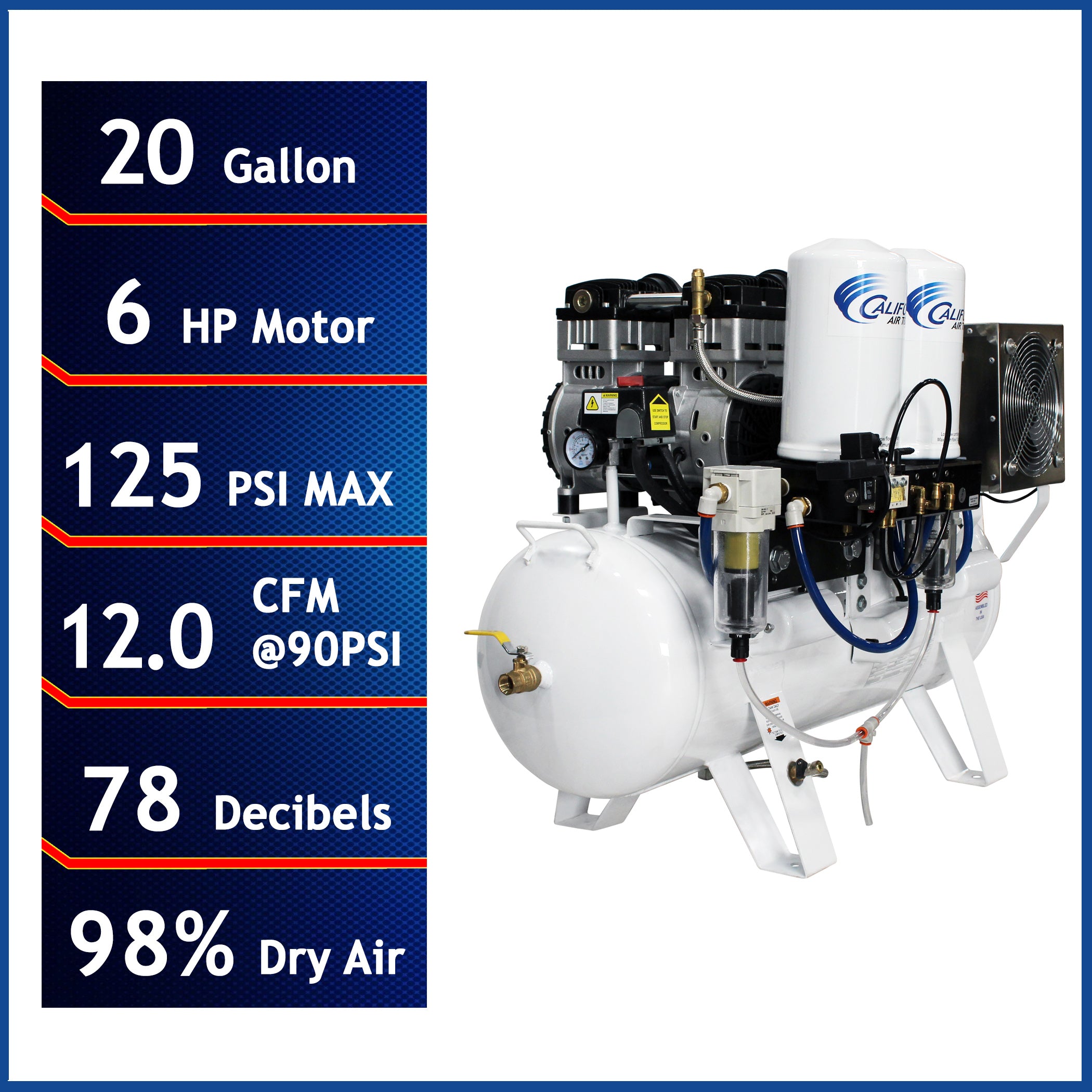 California Air Tools 6.0 Hp Ultra Quiet,Ultra Dry & Oil-Free Air Compressor with 98% Air Drying System and Twin-Tower Auto Purge