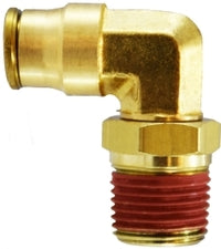 Brass push-to-connect 90 degree swivel male elbow fitting with MNPT thread