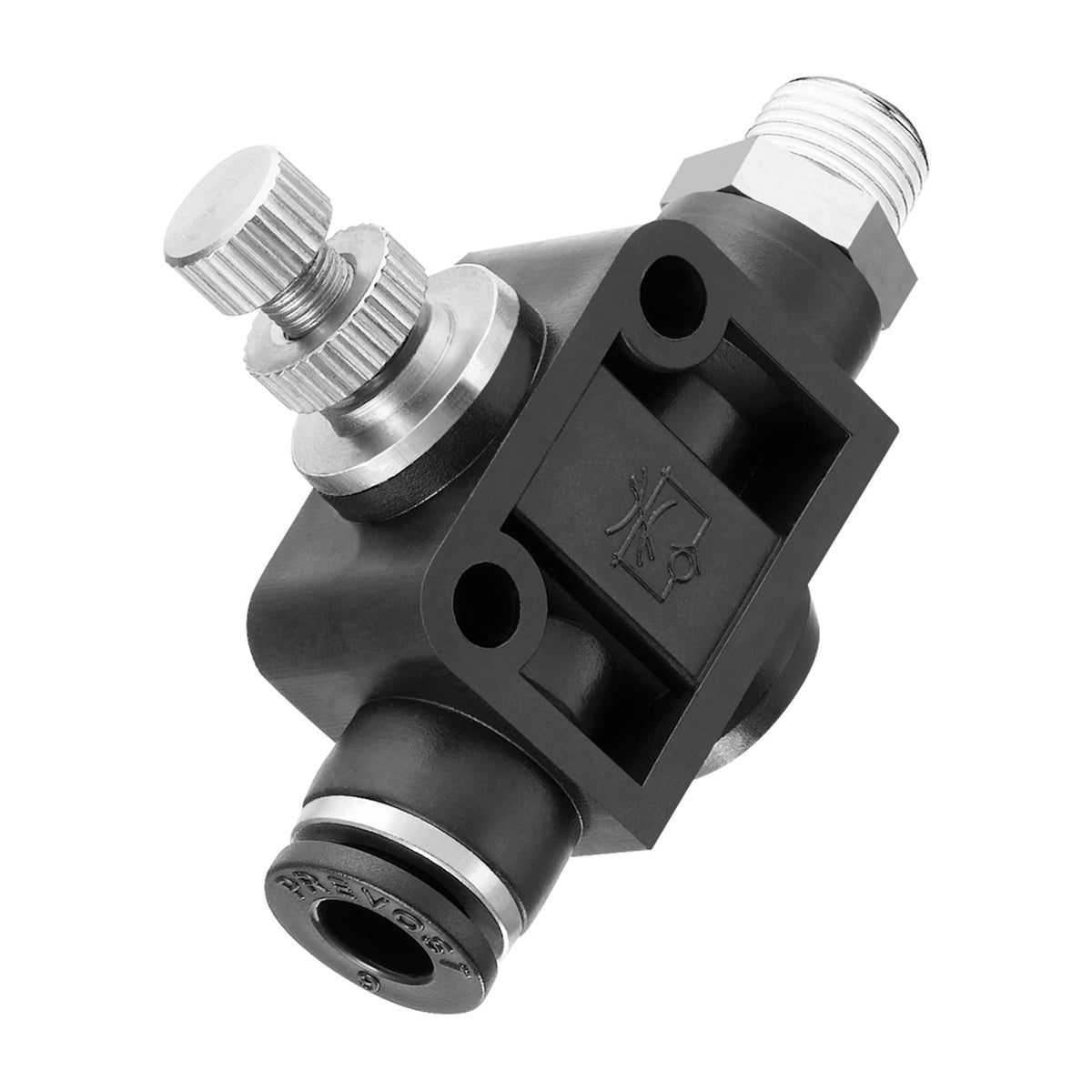 Prevost Conex one-way flow regulator, tube in and thread out configuration