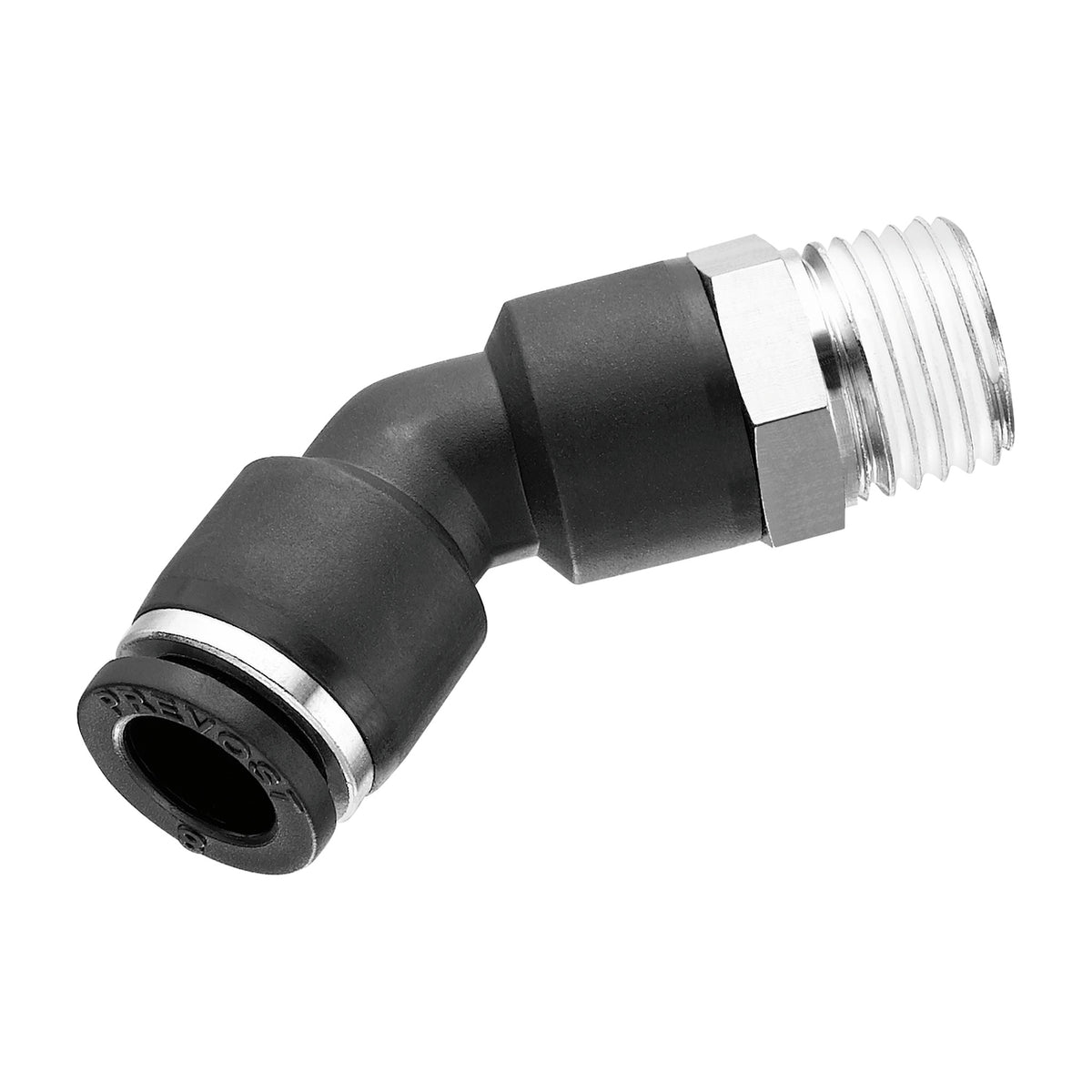 Prevost Conex 45 degree male elbow push-to-connect fitting with NPT male thread