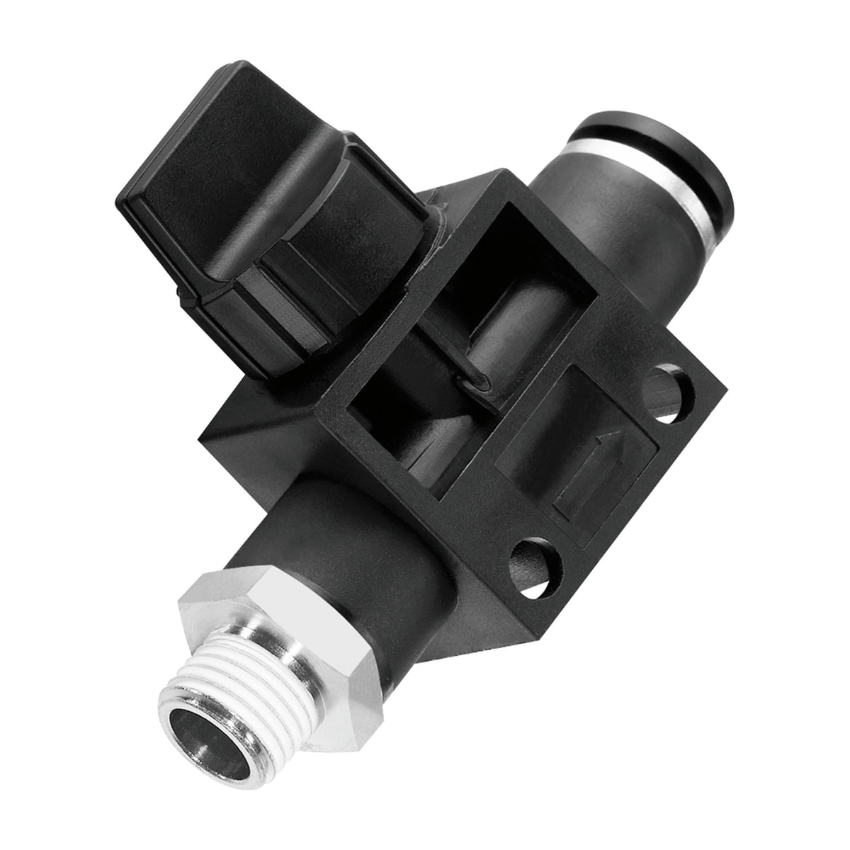 Prevost Conex three-way micro valve, thread in and tube out configuration