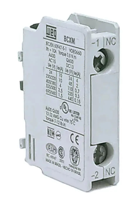 WEG BCXMF01 front-mount auxiliary contact block, 1NC, for CWM contactors