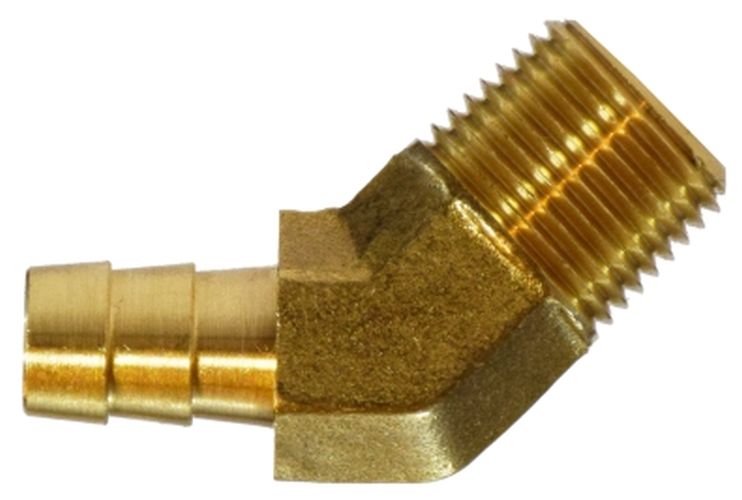 Brass 45 degree male NPT elbow hose barb fitting, CA360 brass