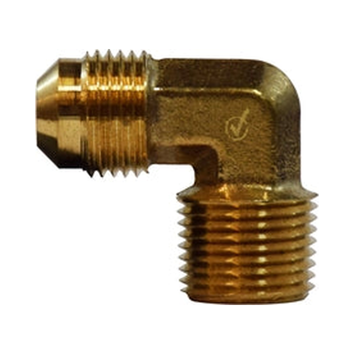 Brass SAE 45° flare 90° elbow fitting, male flare x male NPT, Midland Industries