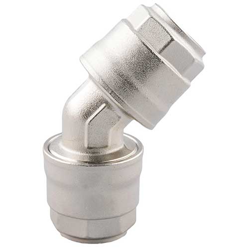 Champion Quick-Lock nickel-plated brass 45 degree union elbow for aluminum compressed air pipe