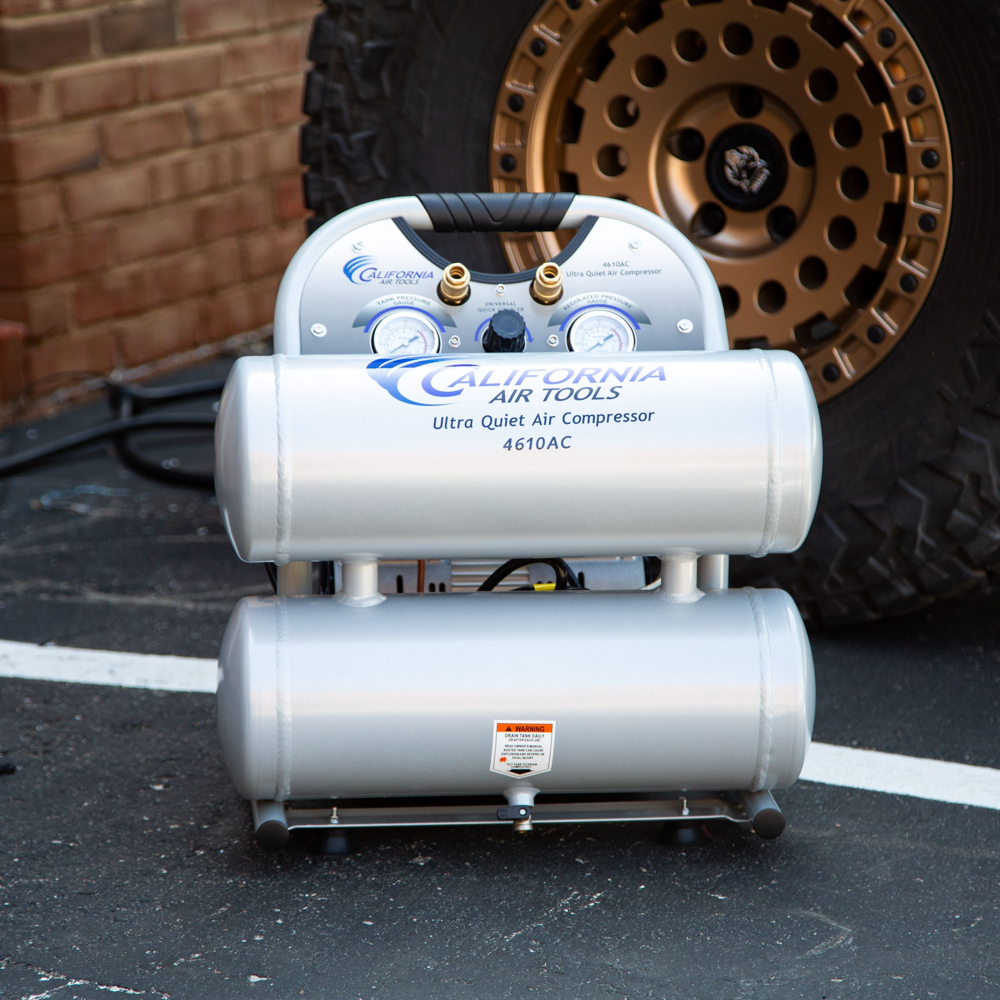 California Air Tools 1.0 Hp, 4.6 Gal. Portable Aluminum Twin Tank Ultra Quiet & Oil-Free Air Compressor