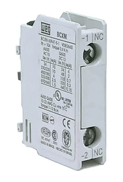 WEG BCXMF10 front-mount auxiliary contact block, 1NO, for CWM contactors