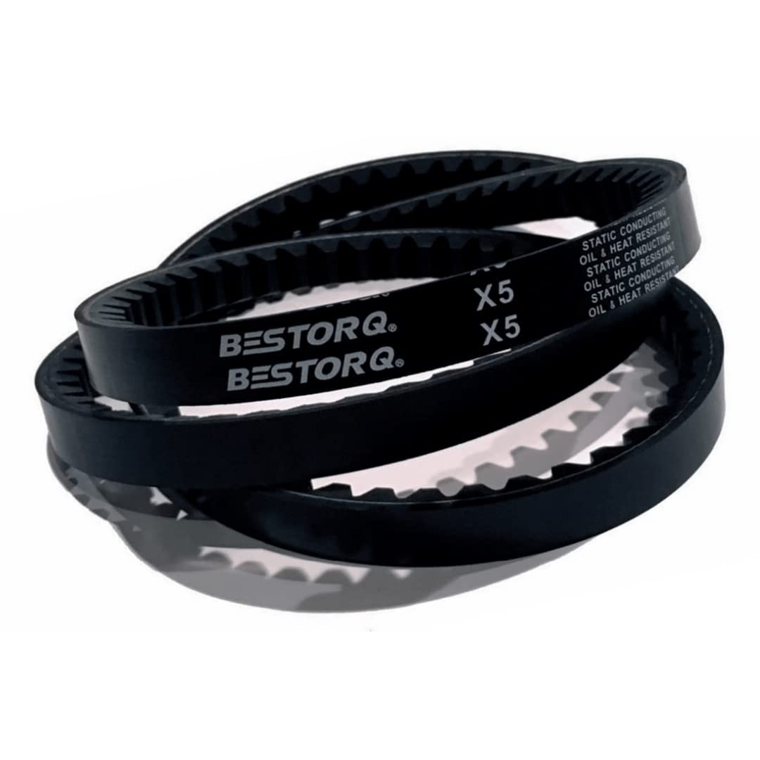 BX-section cogged (notched) V-belt, raw-edge black rubber, on white background