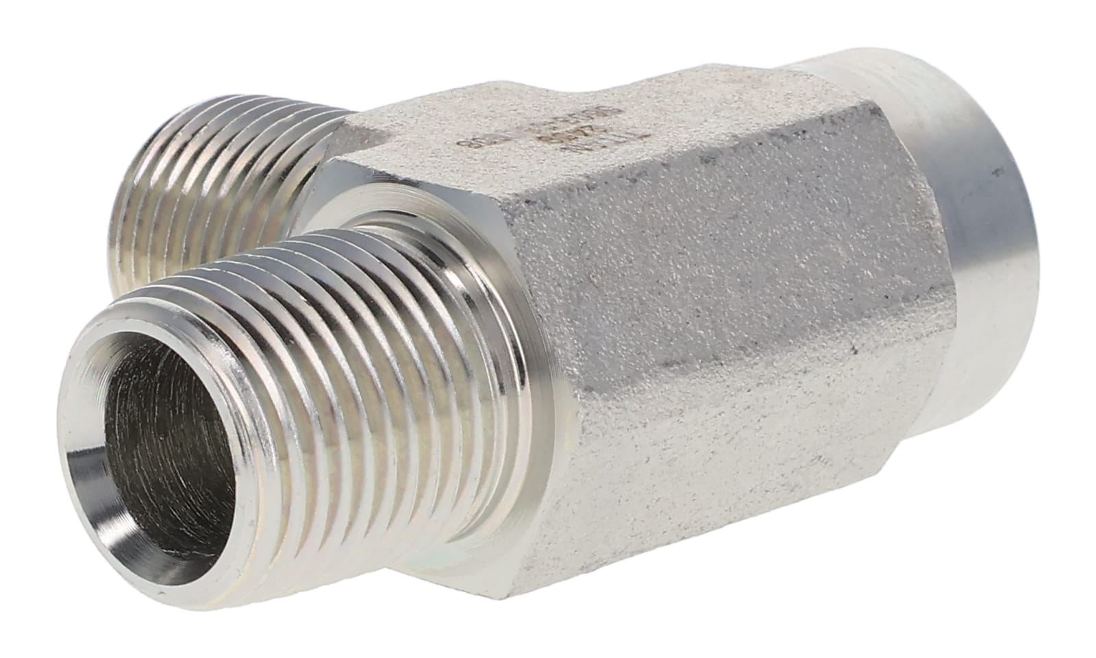Warthog steel NPT run tee fitting with male run ends and female branch port