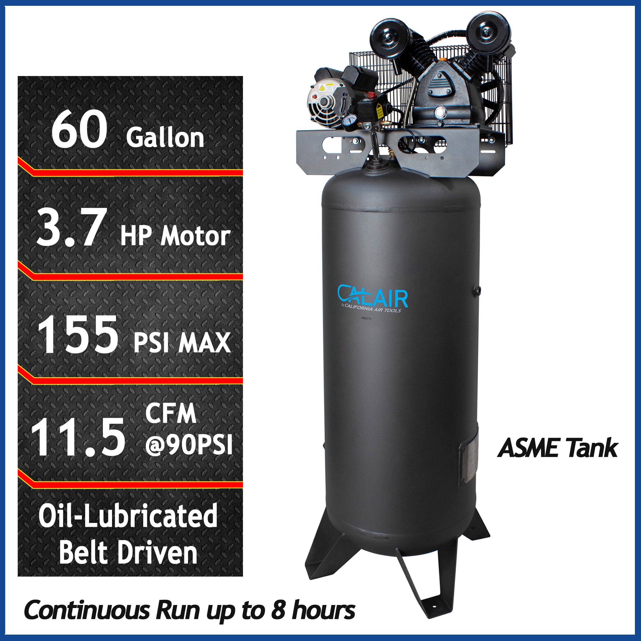 CALAIR 60 Gal 3.7 hp One-Stage Oil-Lubricated Belt Driven Air Compressor by California Air Tools - CALAIR-60037BD